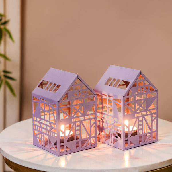 Geometric Cutwork Hut Lantern Lavender Set Of 2
