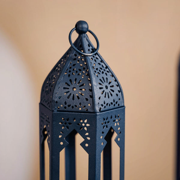 Steel Blue Moroccan Candle Holder Lantern Set Of 2