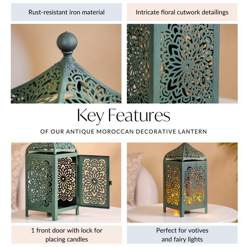Antique Moroccan Decorative Metal Lantern Green