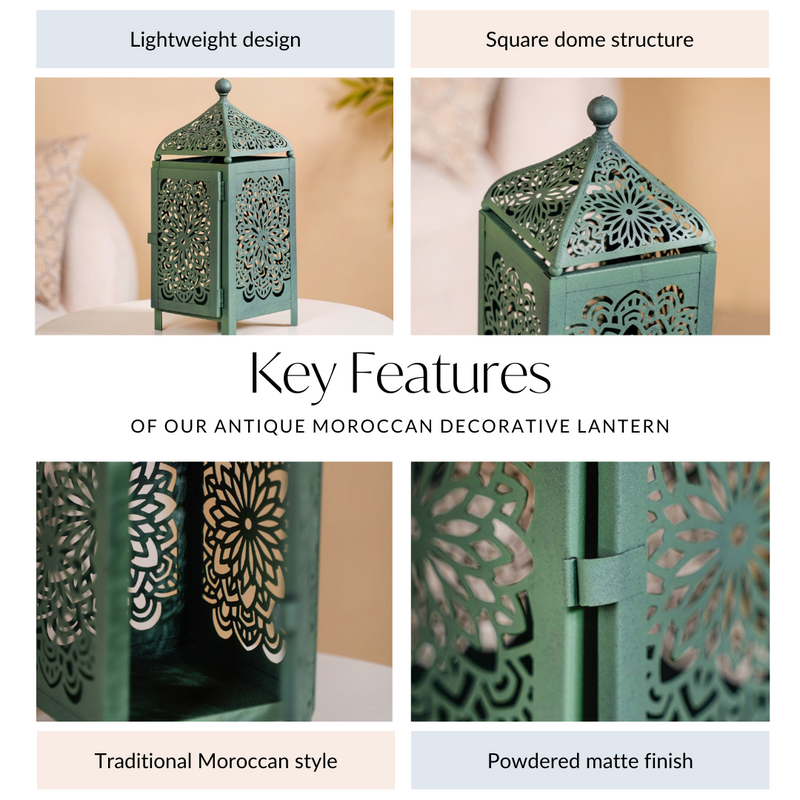 Antique Moroccan Decorative Metal Lantern Green