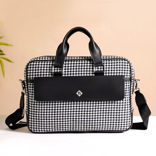 Houndstooth Patterned Woven Laptop Bag