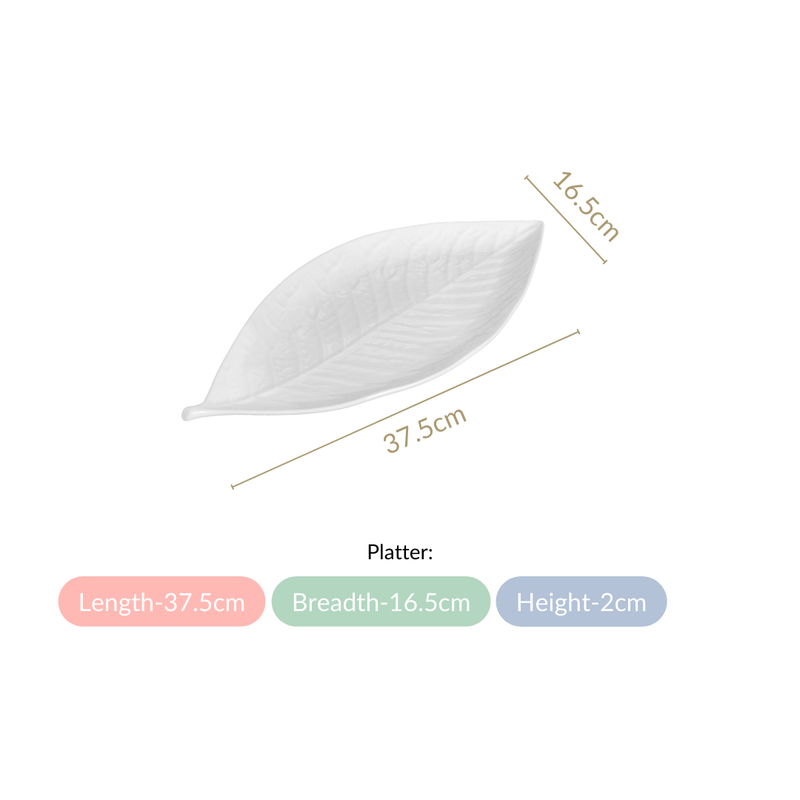 Large Bay Leaf Serving Platter 15 Inch -Serving platter, white platter, ceramic platter, snacks serving platter, platter for snacks, leaf platter