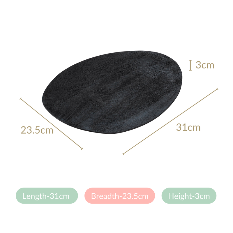 Large Natural Mango Wood Platter Black -Serving platter, black platter, wooden platter, snacks serving platter, platter for snacks