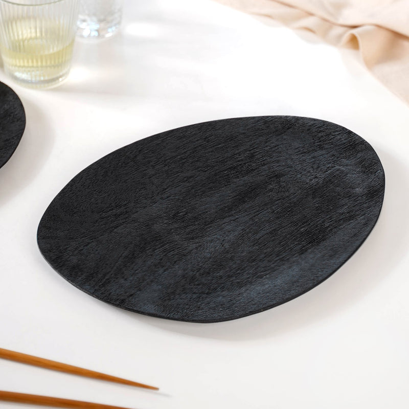 Large Natural Mango Wood Platter Black -Serving platter, black platter, wooden platter, snacks serving platter, platter for snacks