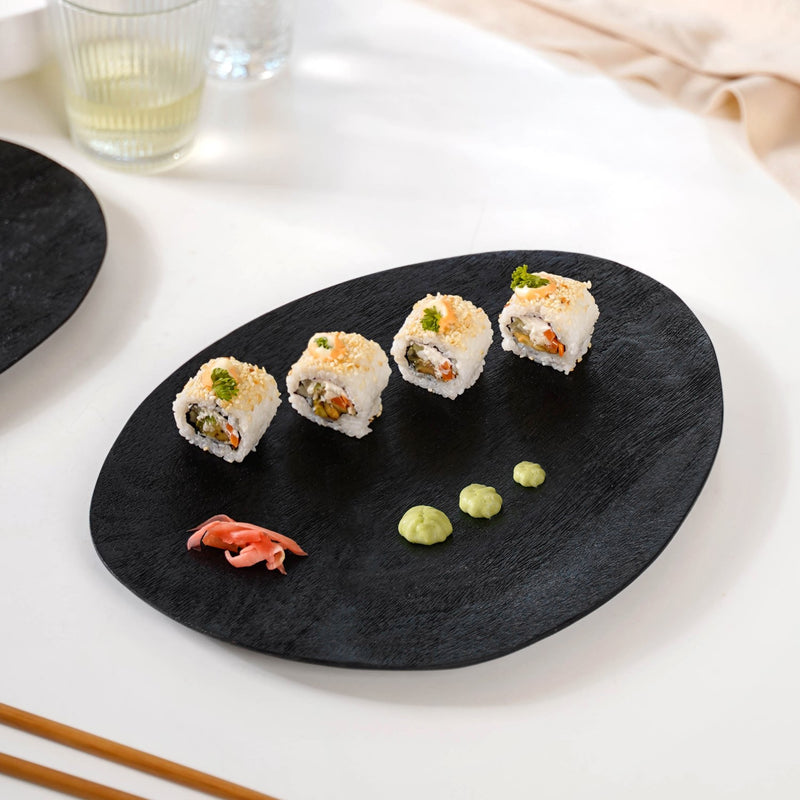 Large Natural Mango Wood Platter Black -Serving platter, black platter, wooden platter, snacks serving platter, platter for snacks