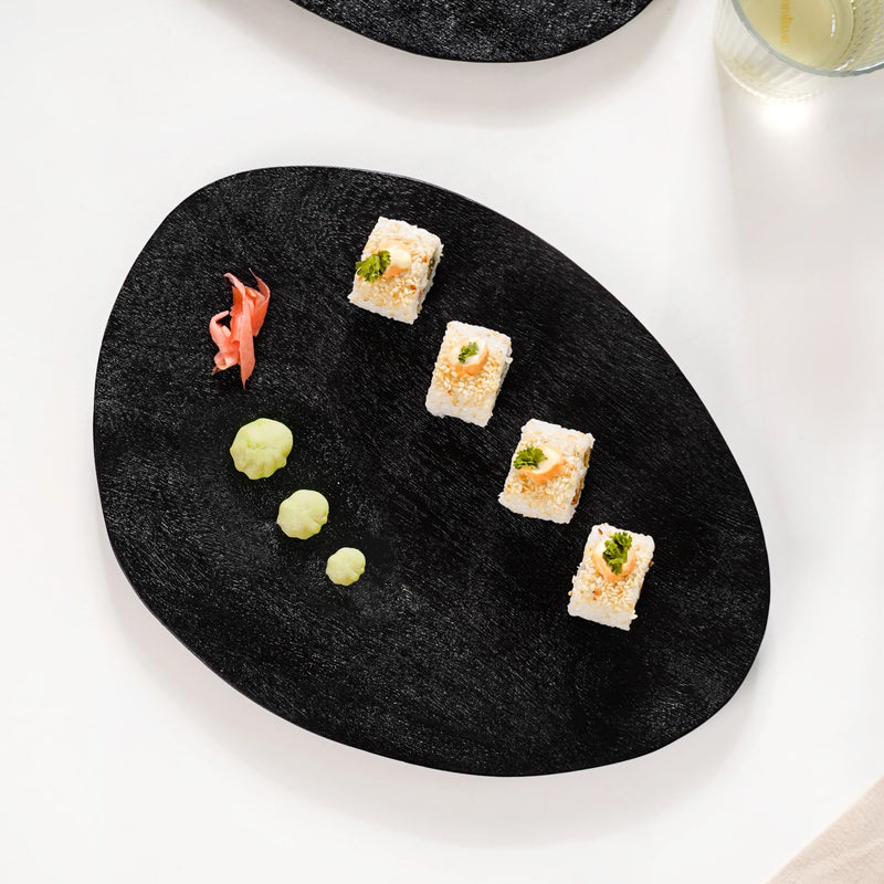 Large Natural Mango Wood Platter Black -Serving platter, black platter, wooden platter, snacks serving platter, platter for snacks