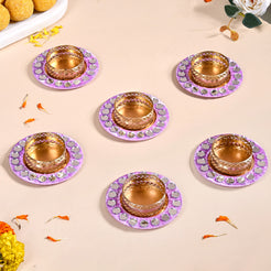 Lavender Tealight Holders With Mirror Decoration Set Of 6