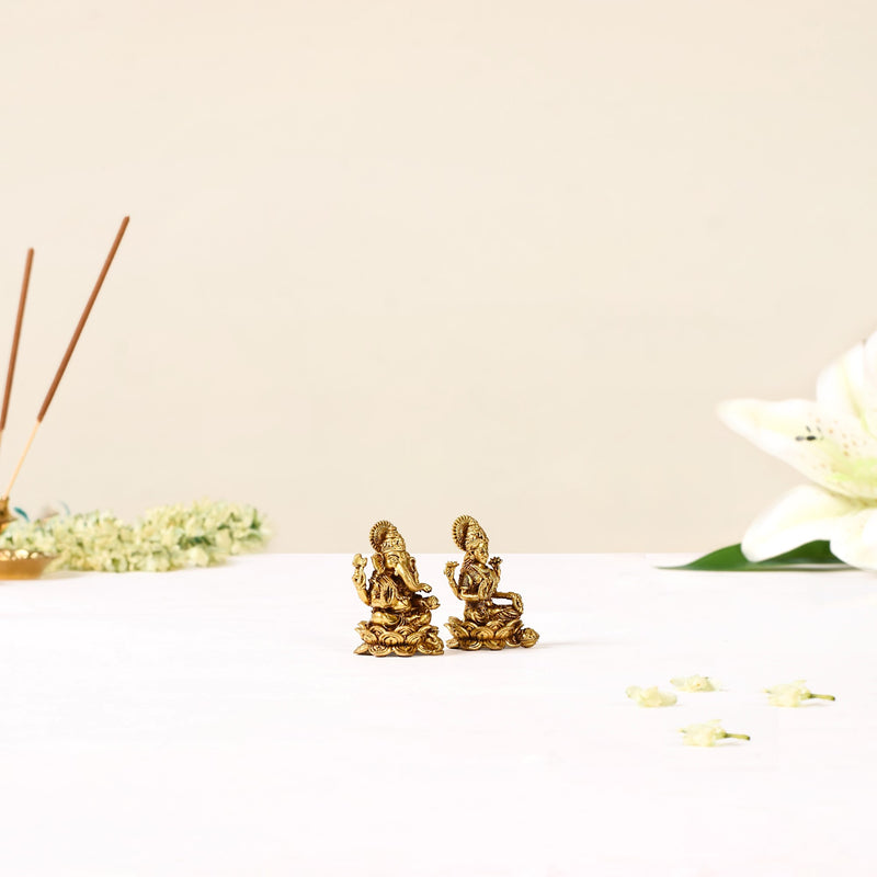 Laxmi And Ganpati Brass Idol Set Of 2