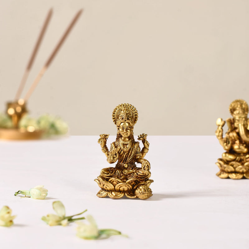 Laxmi And Ganpati Brass Idol Set Of 2
