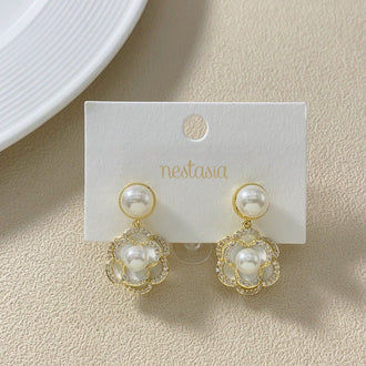 Layered Floral Pearl Earrings