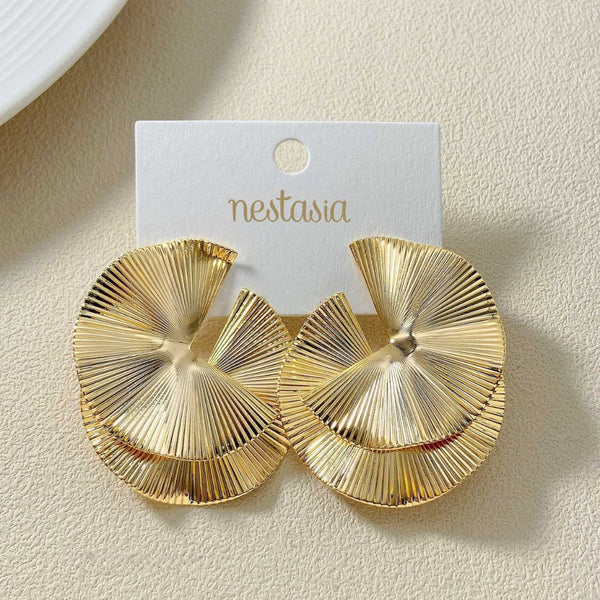 Layered Lily Pads Statement Earrings Gold