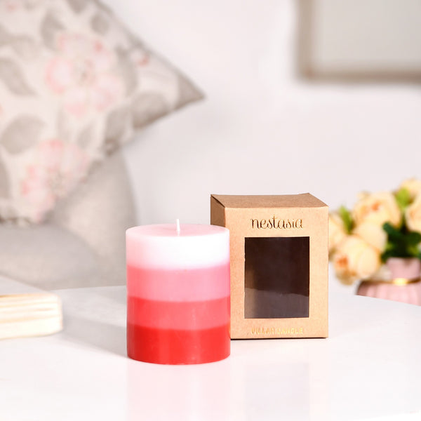 Layered Pillar Candle Red And Pink