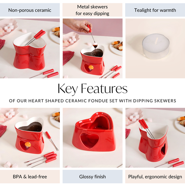 Heart Shaped Fondue Set Red