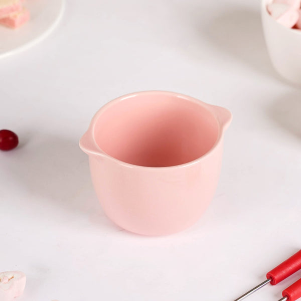 Pink Ceramic Fondue Set With 2 Dipping Skewers