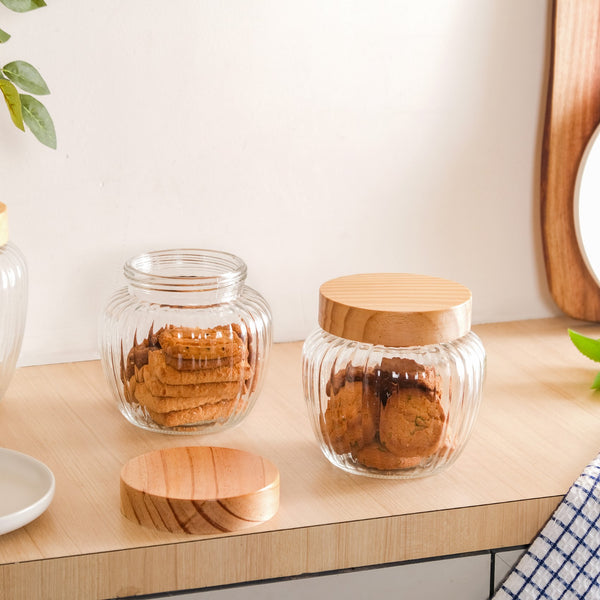 Set of 2 Glass Jars With Wooden Lid 1600ml