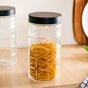 Set Of 4 Square Textured Glass Jars With Lid 1900ml