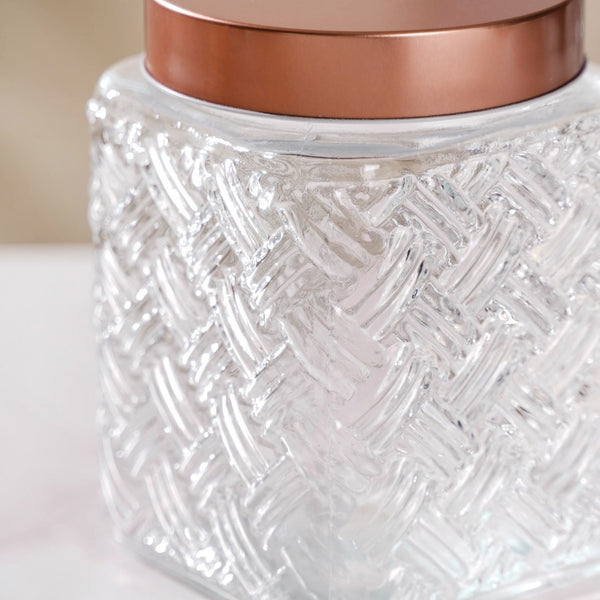 Set Of 4 Textured Glass Jars With Basket Weave 1600ml