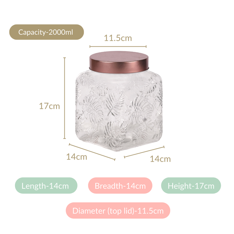 Set Of 4 Tropical Leaf Textured Airtight Jars With Lid 2 L