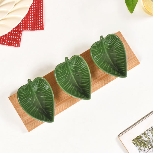 Green Leaf Ceramic Platter Set Of 3 50ml