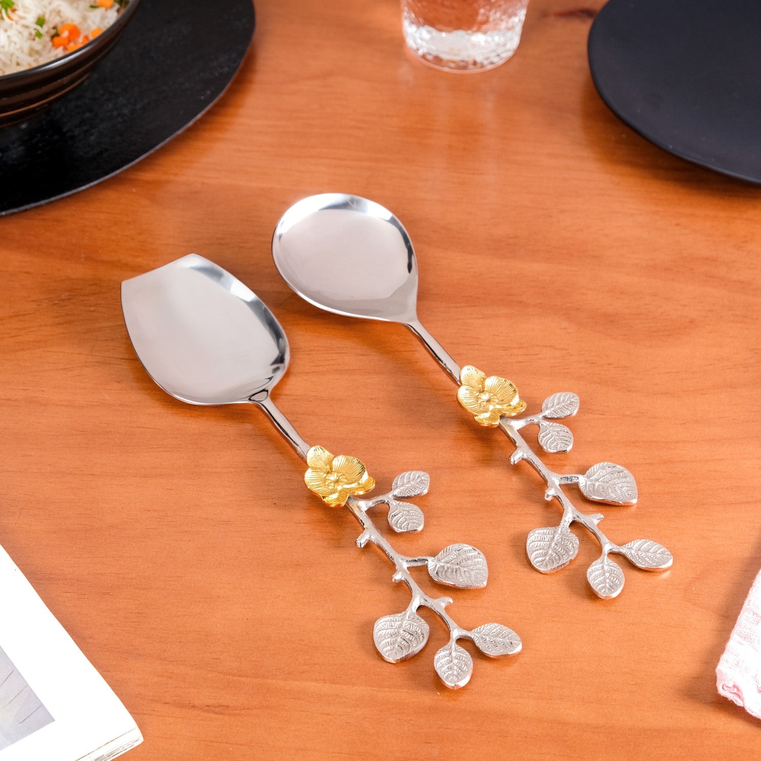 Golden Rose Metal Serving Spoon Set Of - Main Image