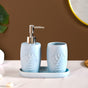 Leaf Motif Ceramic Bath Set  Of 3 Sky Blue