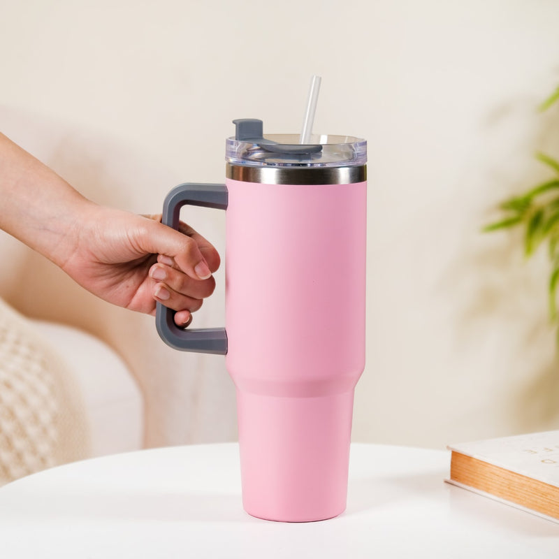 Stainless Steel Vacuum Insulated Tumbler With Lid Pink 1200ml- Stainless steel water bottle, insulated water bottle, water bottle with straw