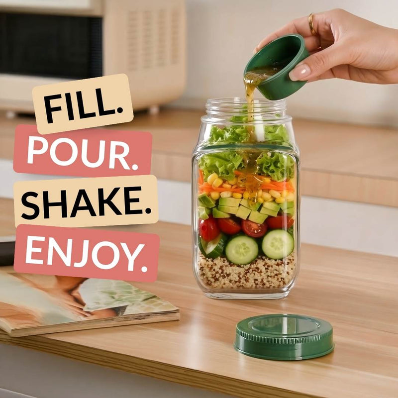 Convertible Salad Pod Jar Bowl With Cup Set Of 2 Leakproof 1200ml