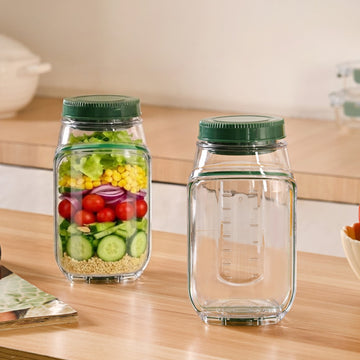 Convertible Salad Pod Jar Bowl With Cup Set Of 2 Leakproof 1200ml