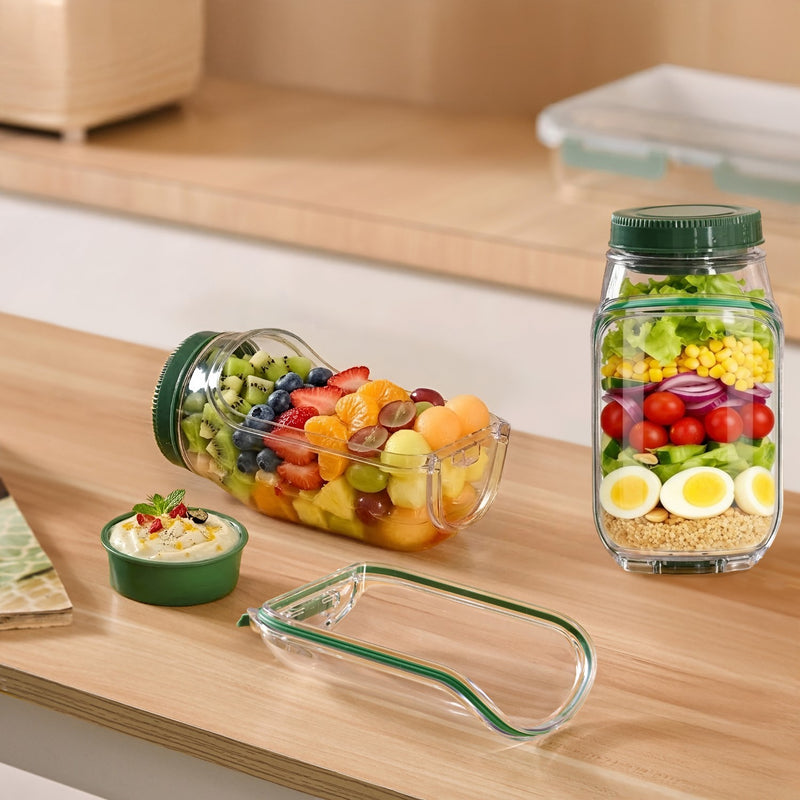 Convertible Salad Pod Jar Bowl With Cup Set Of 2 Leakproof 1200ml