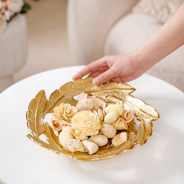 Leaves Cutout Metal Tray Gold