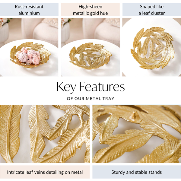 Leaves Cutout Metal Tray Gold