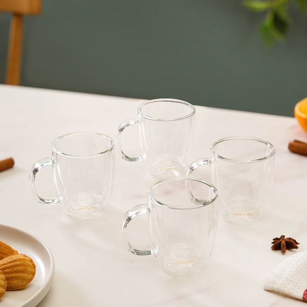 Borosilicate Double Wall Glass Tea Mug Set Of 4 180ml