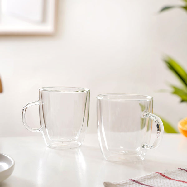 Double Wall Transparent Glass Cup Set Of 2 280ml