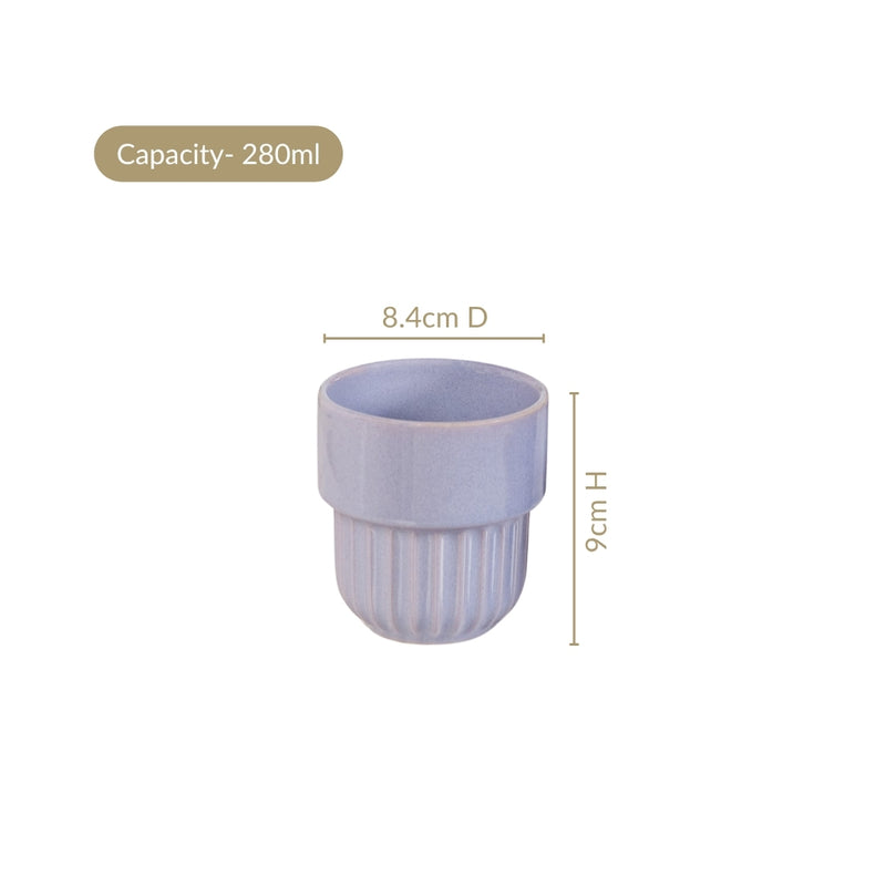 Lilac Grey Premium Stackable Ceramic Cup Set Of 4 280ml