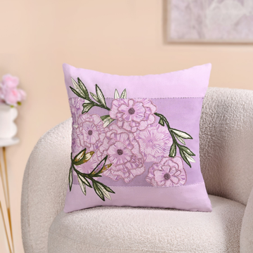 Lilac Meadow Embroidered Cushion Cover 40x40cm
