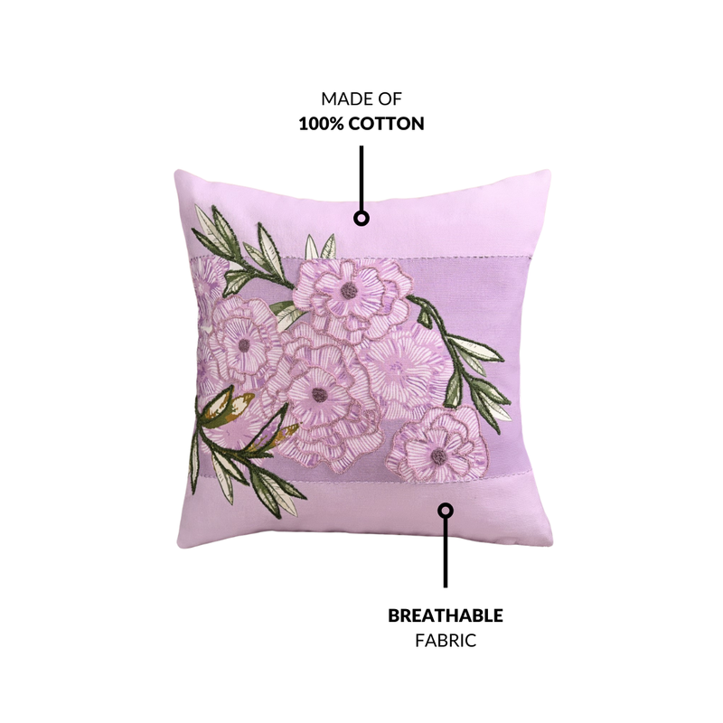 Lilac Meadow Embroidered Cushion Cover 40x40cm