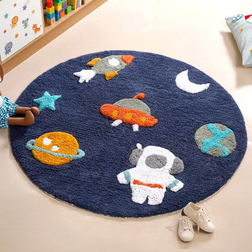 Little Astronaut Tufted Kids Space Rug 100cm