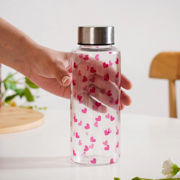 Little Hearts Glass Water Bottle 500ml