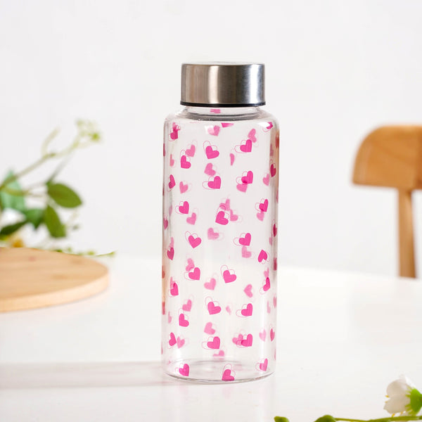 Little Hearts Glass Water Bottle 500ml