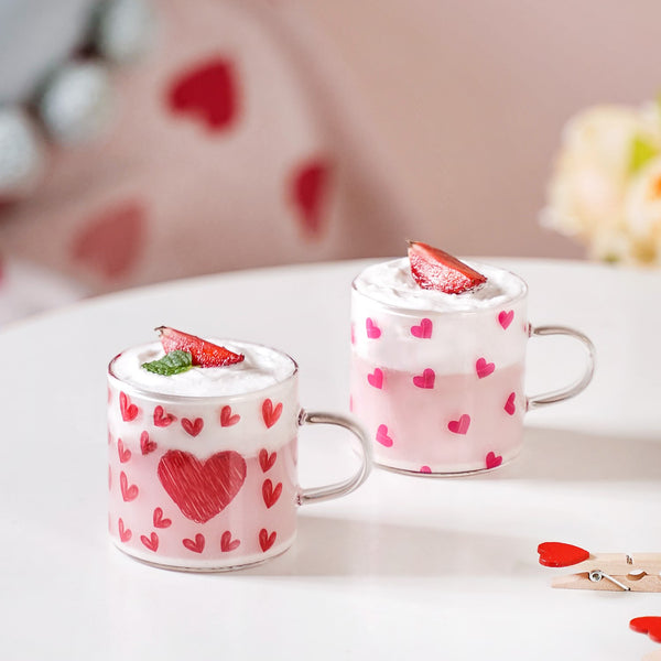 Little Hearts Glass Small Cup Set Of 2 140ml