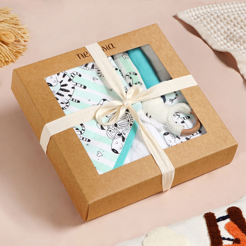 Zebra Baby Hamper With Swaddle Towel Napkin Rattle Set Of 6