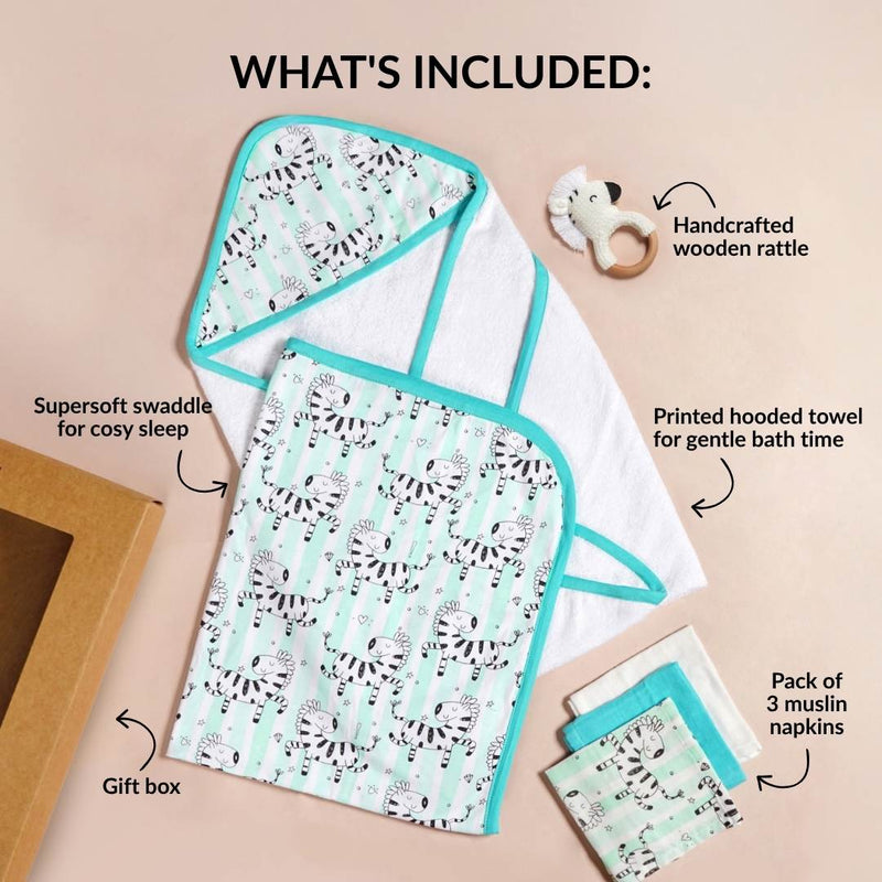 Zebra Baby Hamper With Swaddle Towel Napkin Rattle Set Of 6