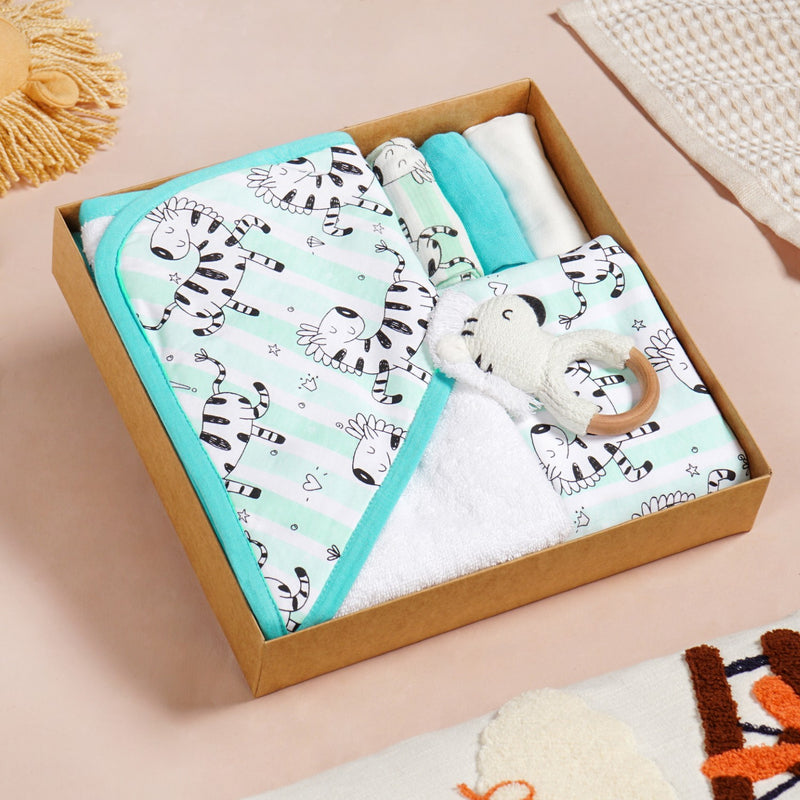Zebra Baby Hamper With Swaddle Towel Napkin Rattle Set Of 6