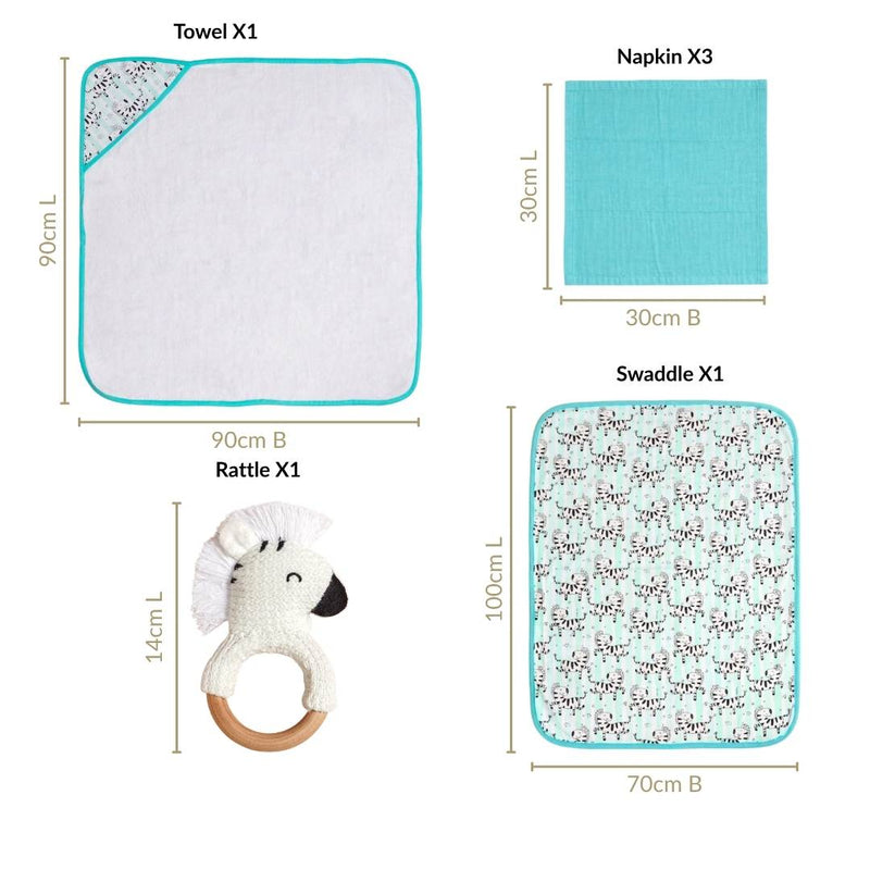 Zebra Baby Hamper With Swaddle Towel Napkin Rattle Set Of 6