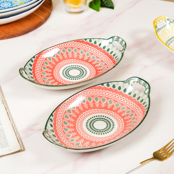 Orange And Green Mandala Snack Platter Set Of 2