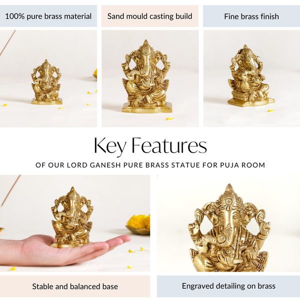 Lord Ganesh Pure Brass Statue For Puja Room 9cm