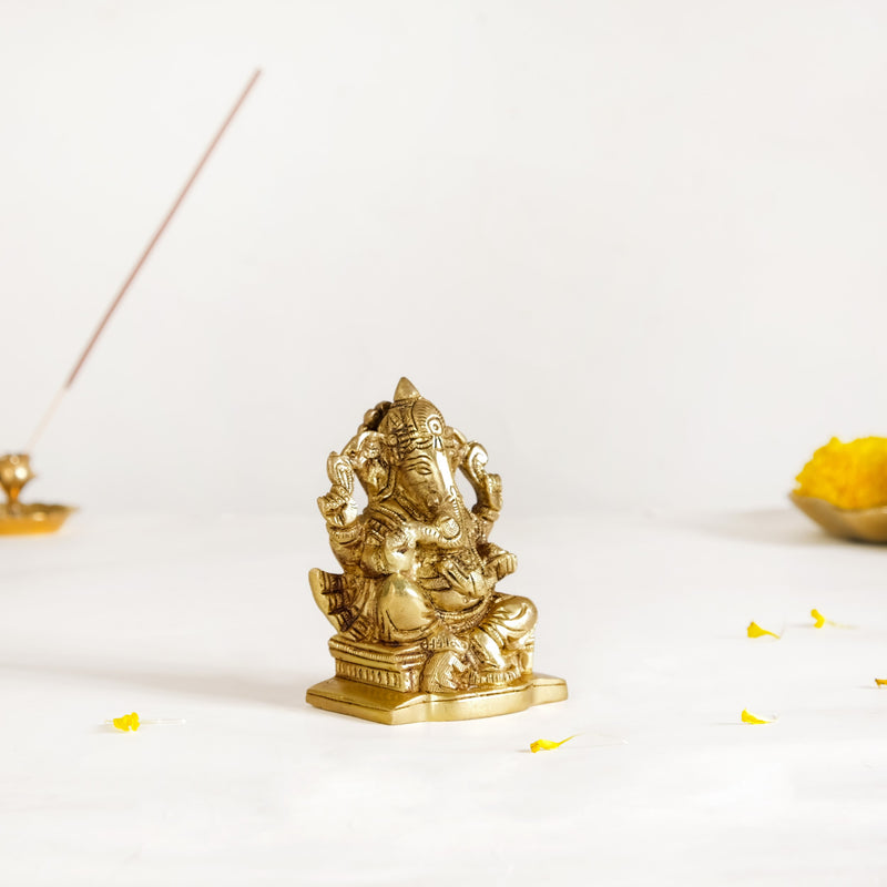 Lord Ganesh Pure Brass Statue For Puja Room 9cm