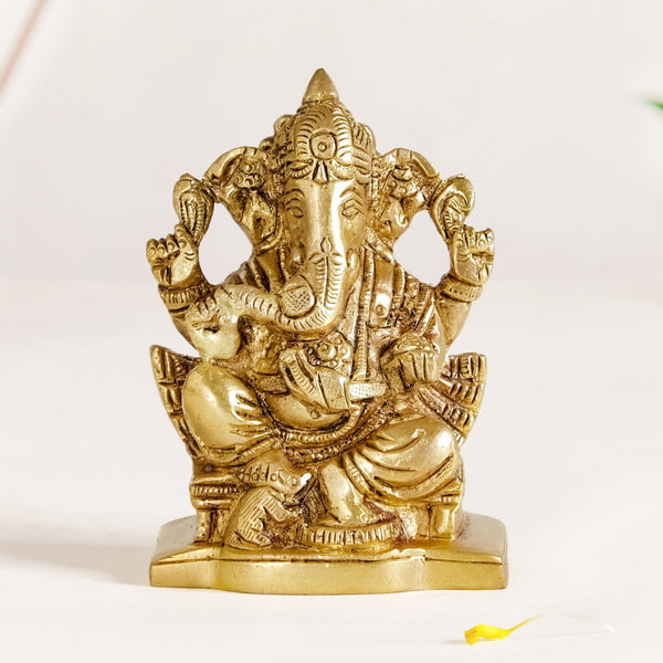 Lord Ganesh Pure Brass Statue For Puja Room 9cm