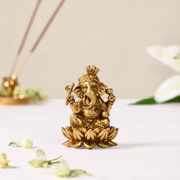 Lord Ganpati Brass Idol With Temple Jewellery Finish 5cm