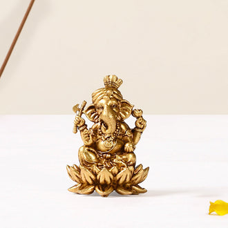 Lord Ganpati Brass Idol With Temple Jewellery Finish 5cm